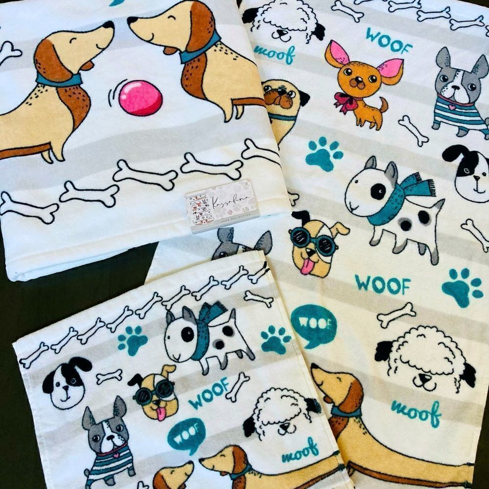 Playful Pups Woof 3-pc Dog Paw Print Bathroom Towels Set